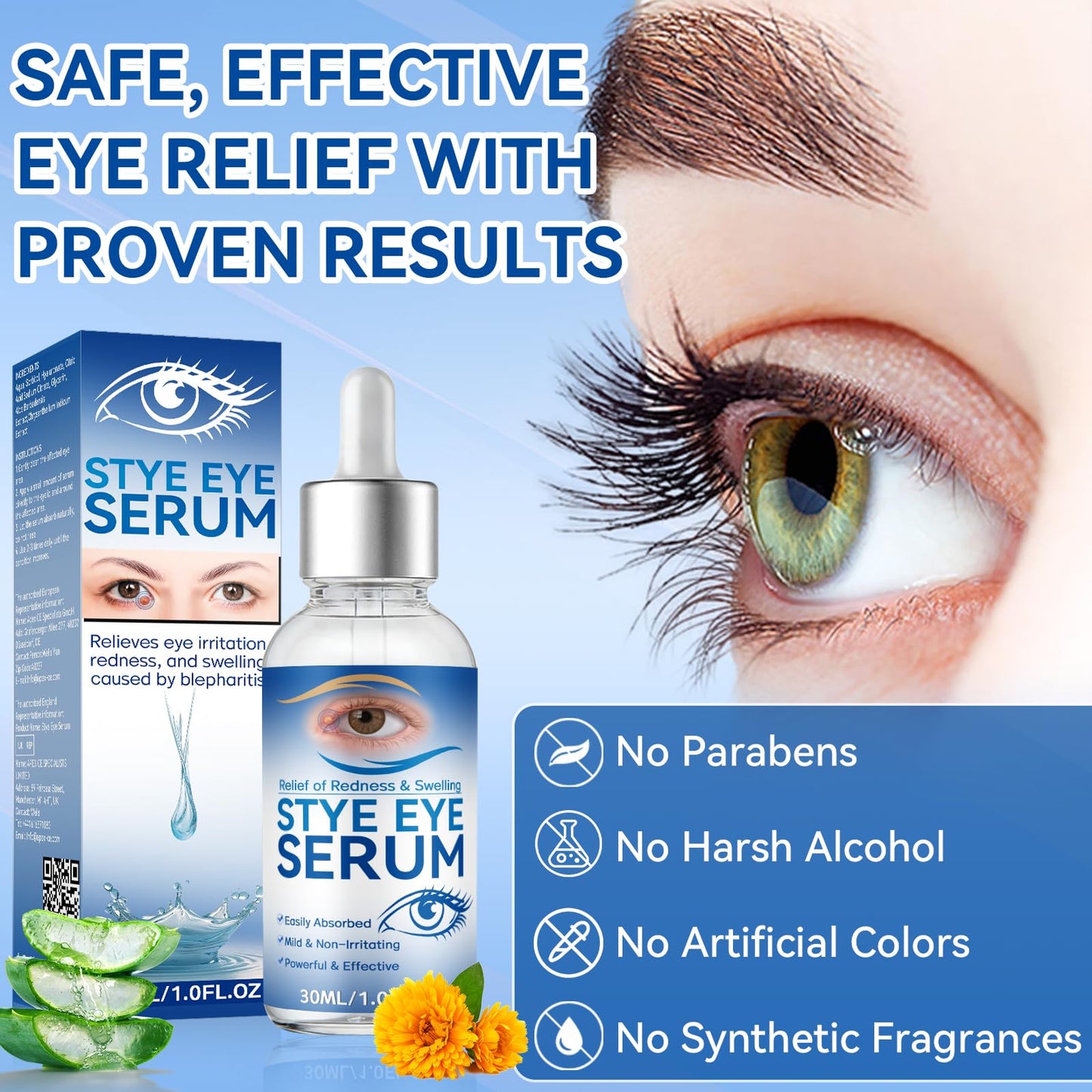 Stye Eye Treatment, 30ml Natural Eye Serum, Eye Stye Relief Serum for Eye Styes, Blepharitis, Chalazions and Dry Eyes Treatment, Daily Area Cleansing, Relieves Dryness and Restores Healthier Skin
