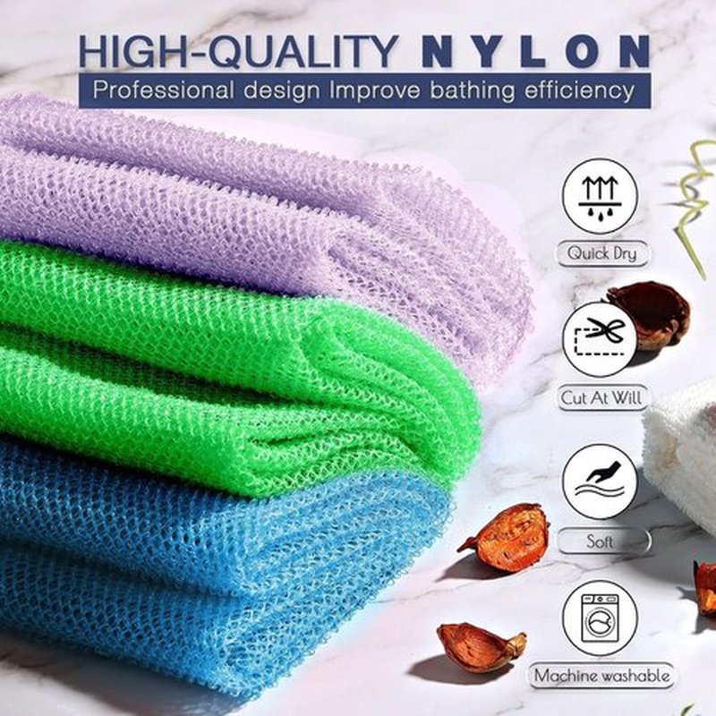 3 Pieces African exfoliating net African Net Long Net Bath Sponge Exfoliating Shower Body Scrubber Back Scrubber Skin Smoother,Great for Daily Use (Purple, Blue, Green)