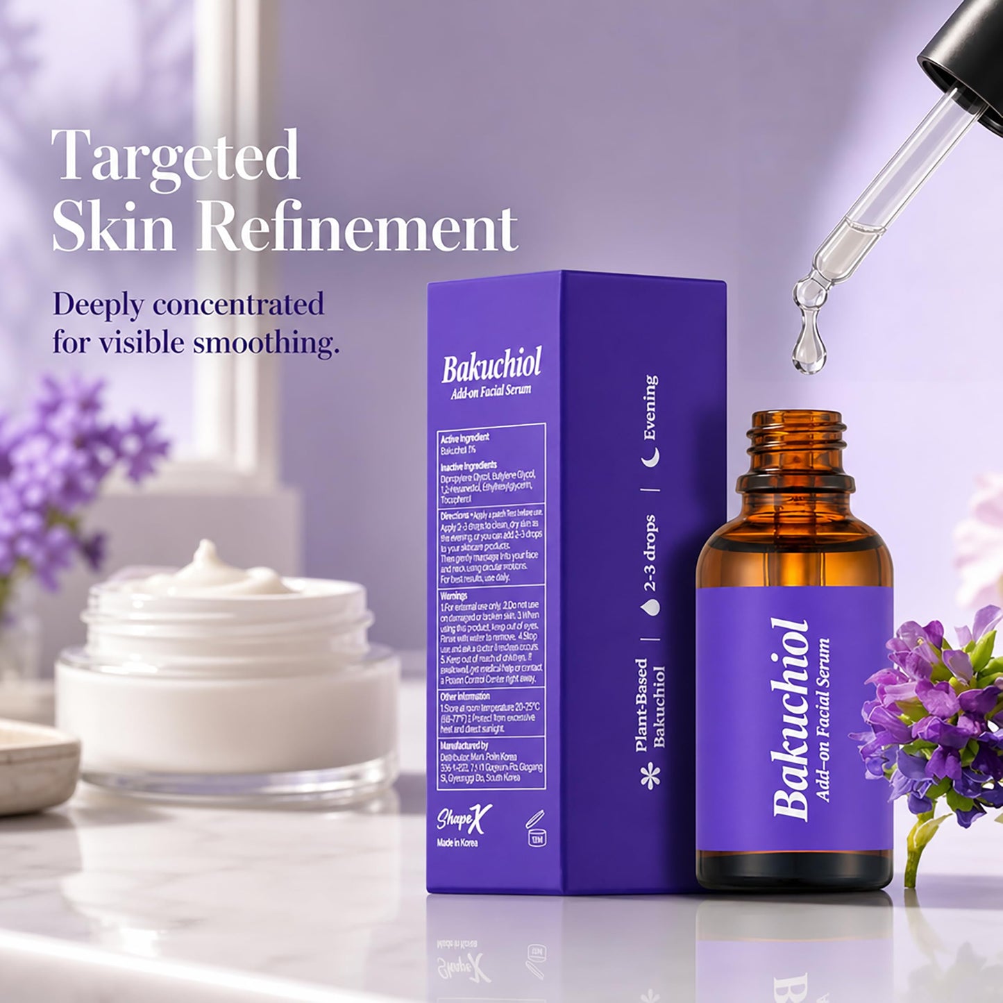Korean Bakuchiol Oil Serum for Face - High-Potency Mix-in Concentrate - Bakuchiol Plumping Serum - Gentle Retinol Alternative for Wrinkle Care - Hydrating & Firming Anti-Aging Skincare 30ml