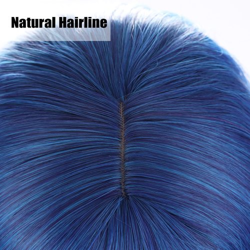 WTHCOS Blue Wig for Women Long Curly Wavy Blue Wig With Bangs Mixed Blue Wig Heat Resistant Synthetic Wig with Wig Cap (Mix Blue)