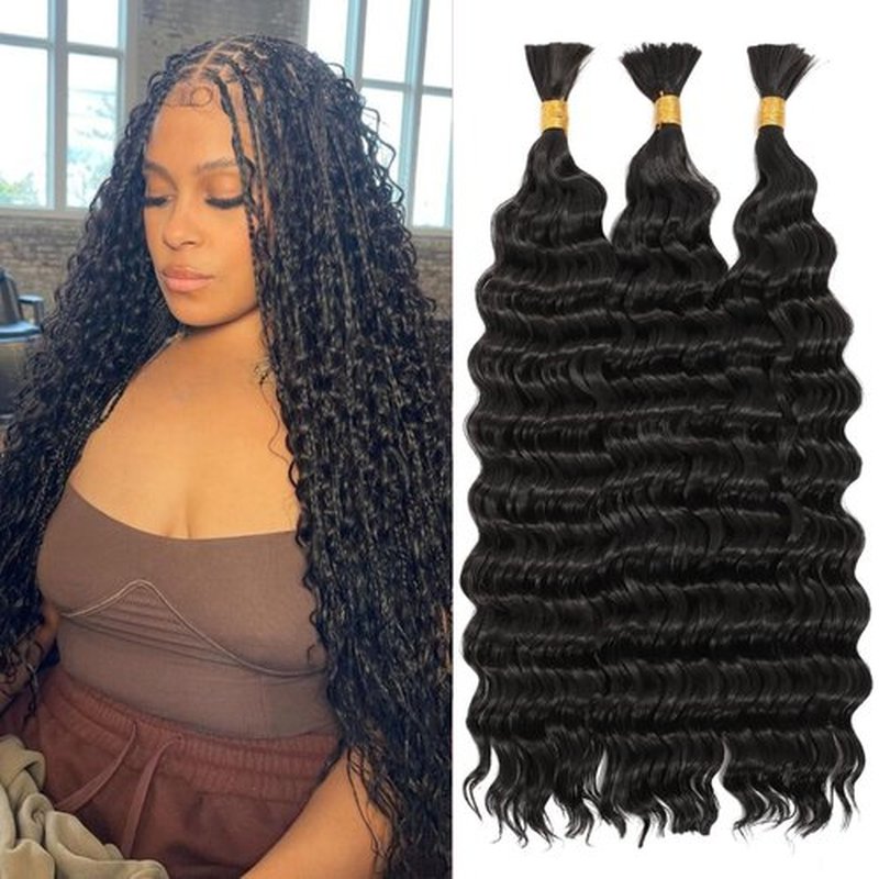 Deep Bulk Hair For Braiding Hair 16inch Wet And Wavy Deep Wave Bulk Hair Quality Synthetic Micro Braiding Hair Extensions for Boho Braids No Weft (3Pack 16Inch 300g, Natural Color)