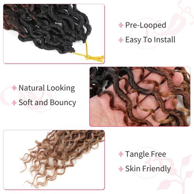 Alicoco Goddess Locs Crochet Hair 14 Inch 8 Packs Faux Locs Crochet Hair For Women Boho Soft Locs Pre-looped River Crochet Locs With Curly Ends (14 Inch (Pack of 8), 1B/30/27)