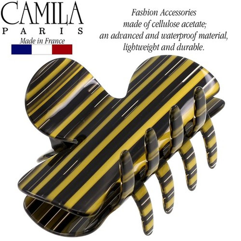 Camila Paris CP3008 French Hair Clip for Women, Small Handmade, Black and Gold, Girls Hair Claw Clips Jaw Fashion Durable Styling Hair Accessories for Women, Strong Hold No Slip Grip, Made in France