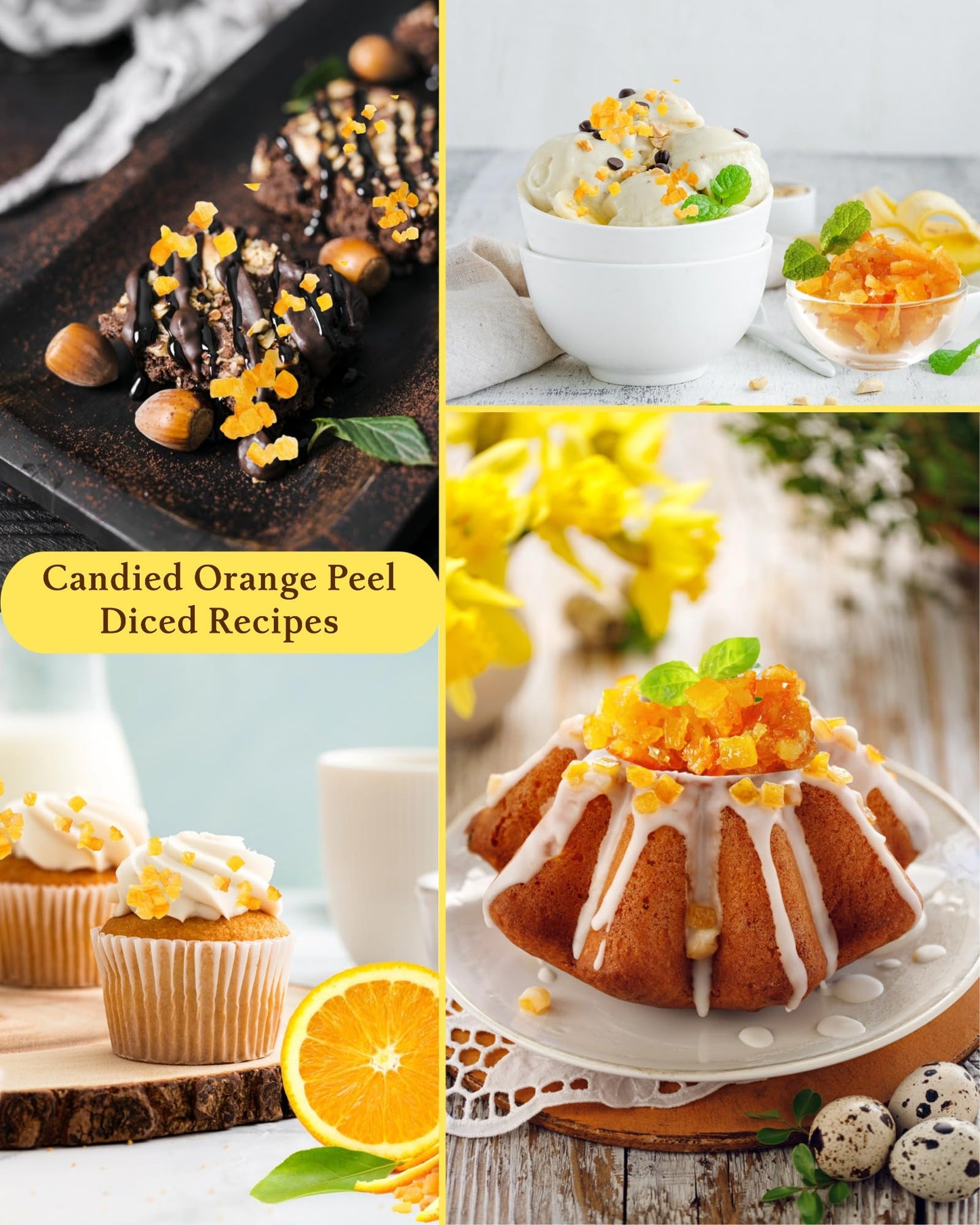 10oz Natural Candied Fruit, Orange Peel Cubes for Baking, Desserts, Garnish