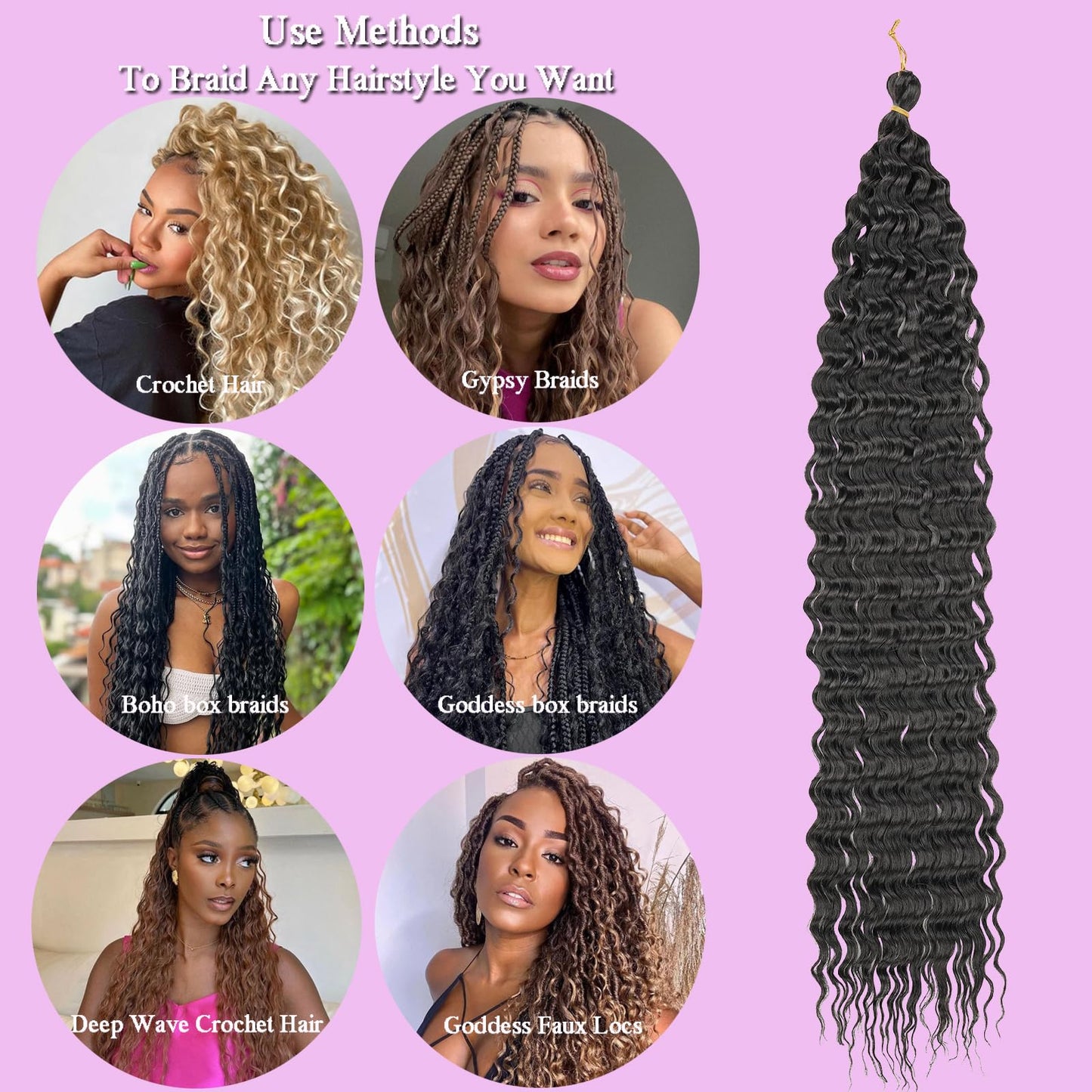 ZRQ Soft Ocean Wave Crochet Hair 30 inch 7Packs Omber Black Grey Deep Twist Wave Crochet Hair Synthetic Curly Crochet Hair Wavy Crochet Hair Extensions #T1B/Grey