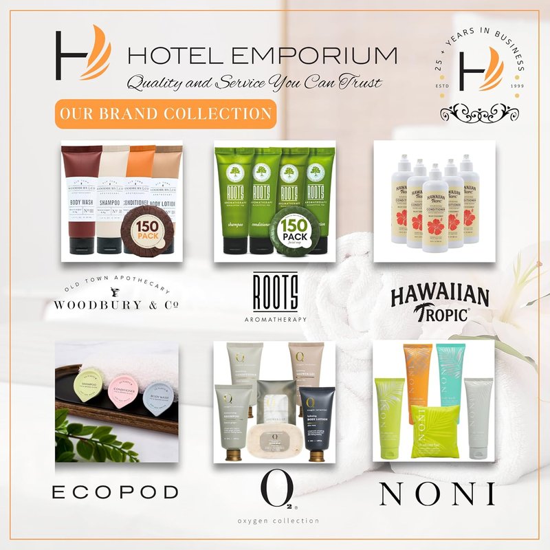 Travel Size Mini Shampoo and Conditioner Set - 150 Piece Hotel Toiletries | Paraben-Free Body Wash, Lotion & Soap for Guests