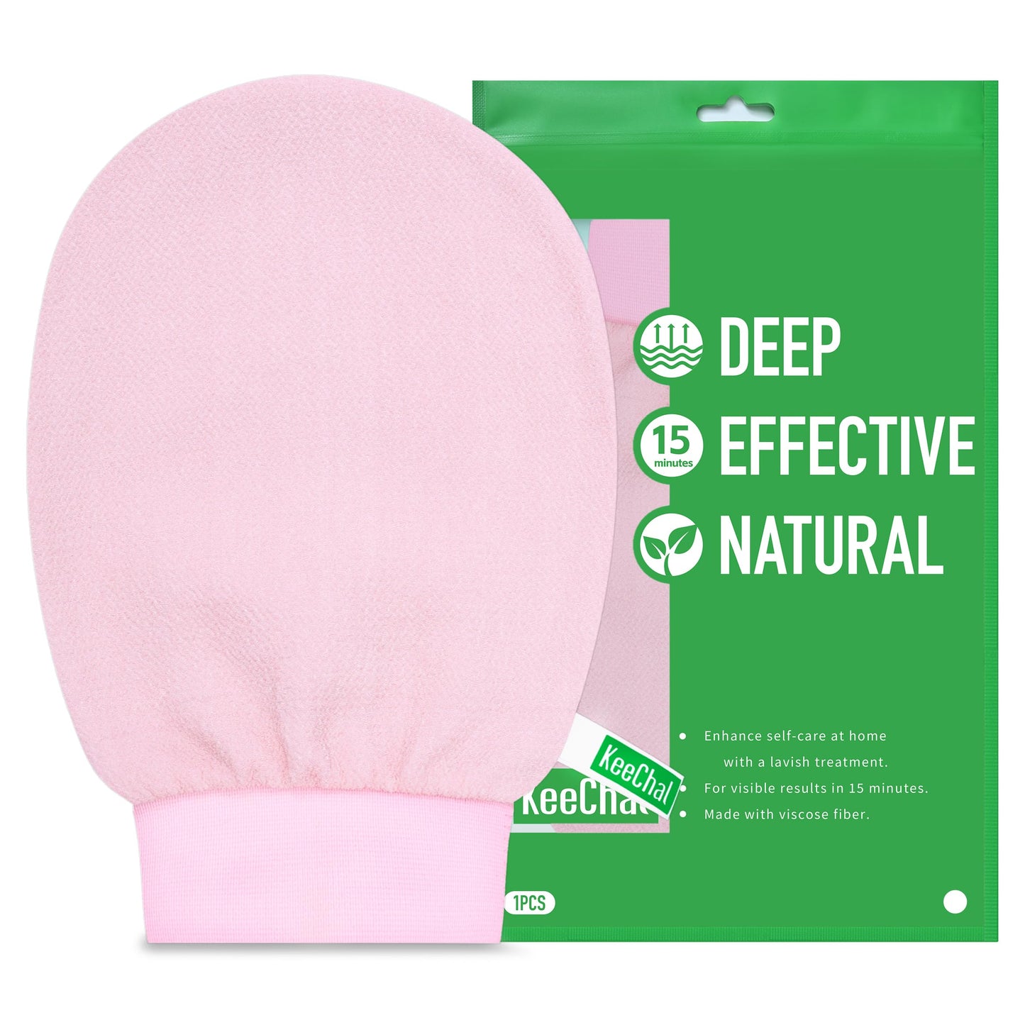 KeeChal Exfoliating Glove, Upgrade Double-layer Cushioned, for Delicate Skin & Beginners, Brighten Tattoos, Remove Dead Skin, for Self-Tan Prep/Removal & Keratosis Pilaris (1 pc, Blush Pink)