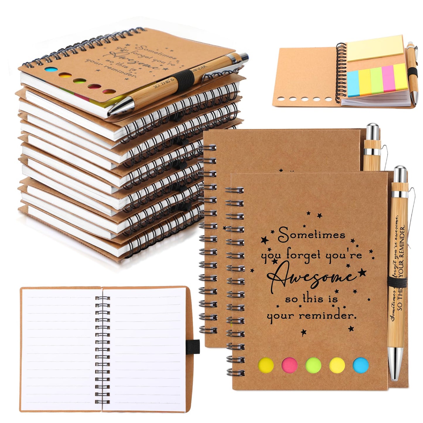 Chuangdi 10 Sets Back to School Teacher Gifts Appreciation Journal Inspirational Notebook with Sticky Notepad Ballpoint Pen Bulk Thank You Gifts for Student Staff Team Coworker Nurse(Kraft)