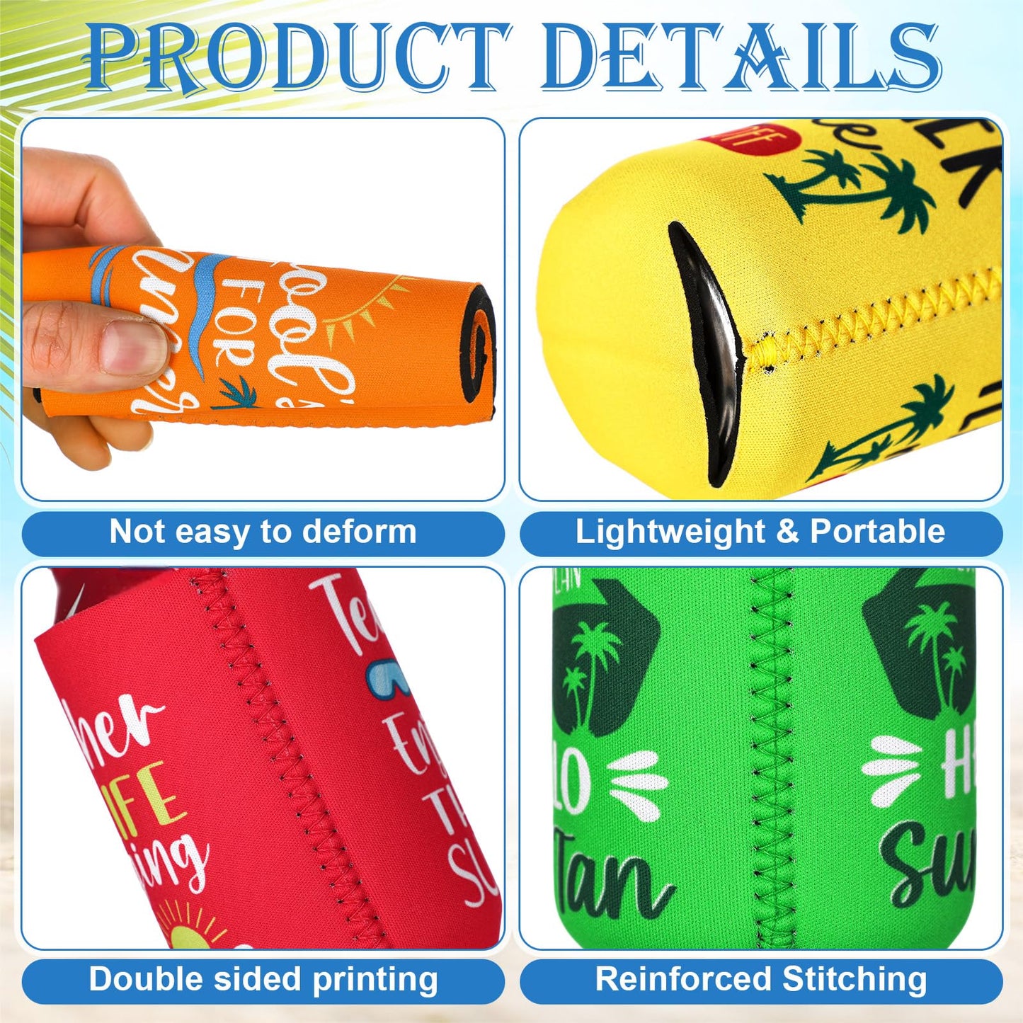 SiliFine 12 Pcs Teacher Appreciation End of Year Gifts for Teacher Summer Can Cooler Sleeves Can Cover Insulated Bulk Thank You Gifts Beach Tropical Summer Hawaiian Party Decorations Supplies Favors