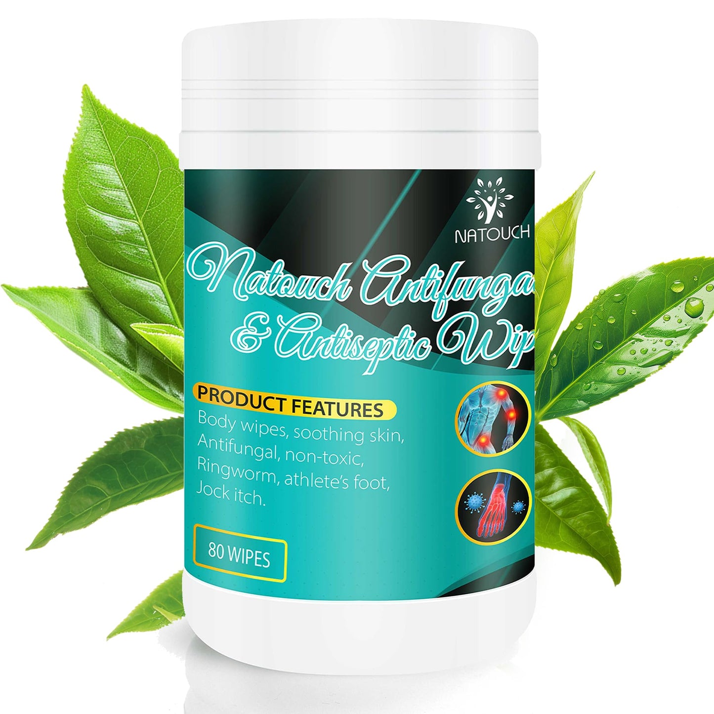 Natouch Body Wipes, Non-Toxic, Alcohol-Free Natural Wipes, Conditioning Skin Camp Wipes Help Athletes Foot, Jock Itch, Ringworm. Rinse Free Gym Wipes for Wrestling, Martial Arts