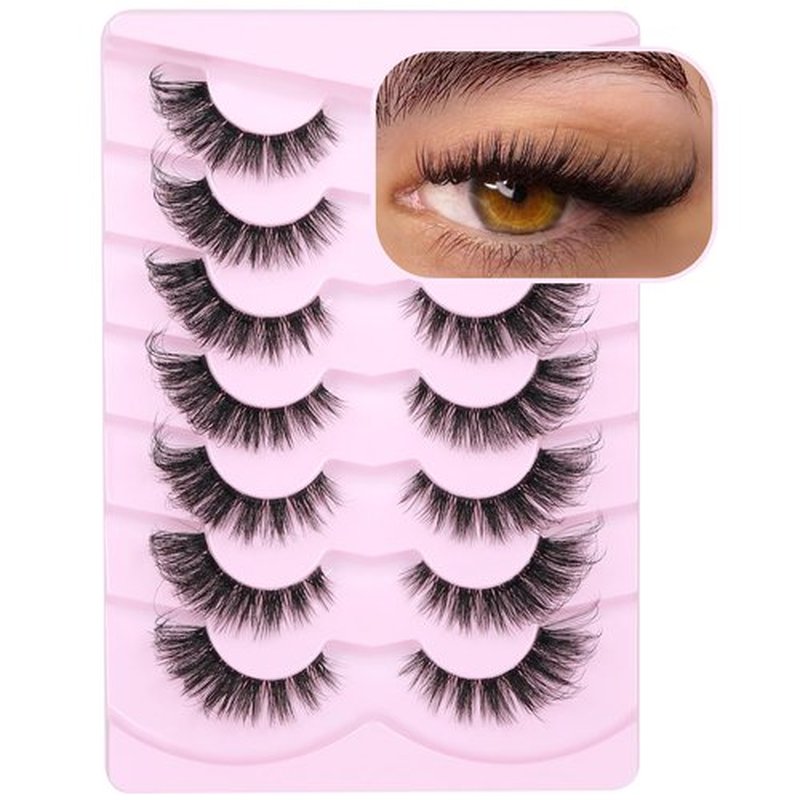 Wispy Lashes Cat Eye False Eyelashes Natural Lashes Fluffy Strip Fake Eyelashes Fox Eye Lashes Mink Clear Band Lashes 7 Pairs