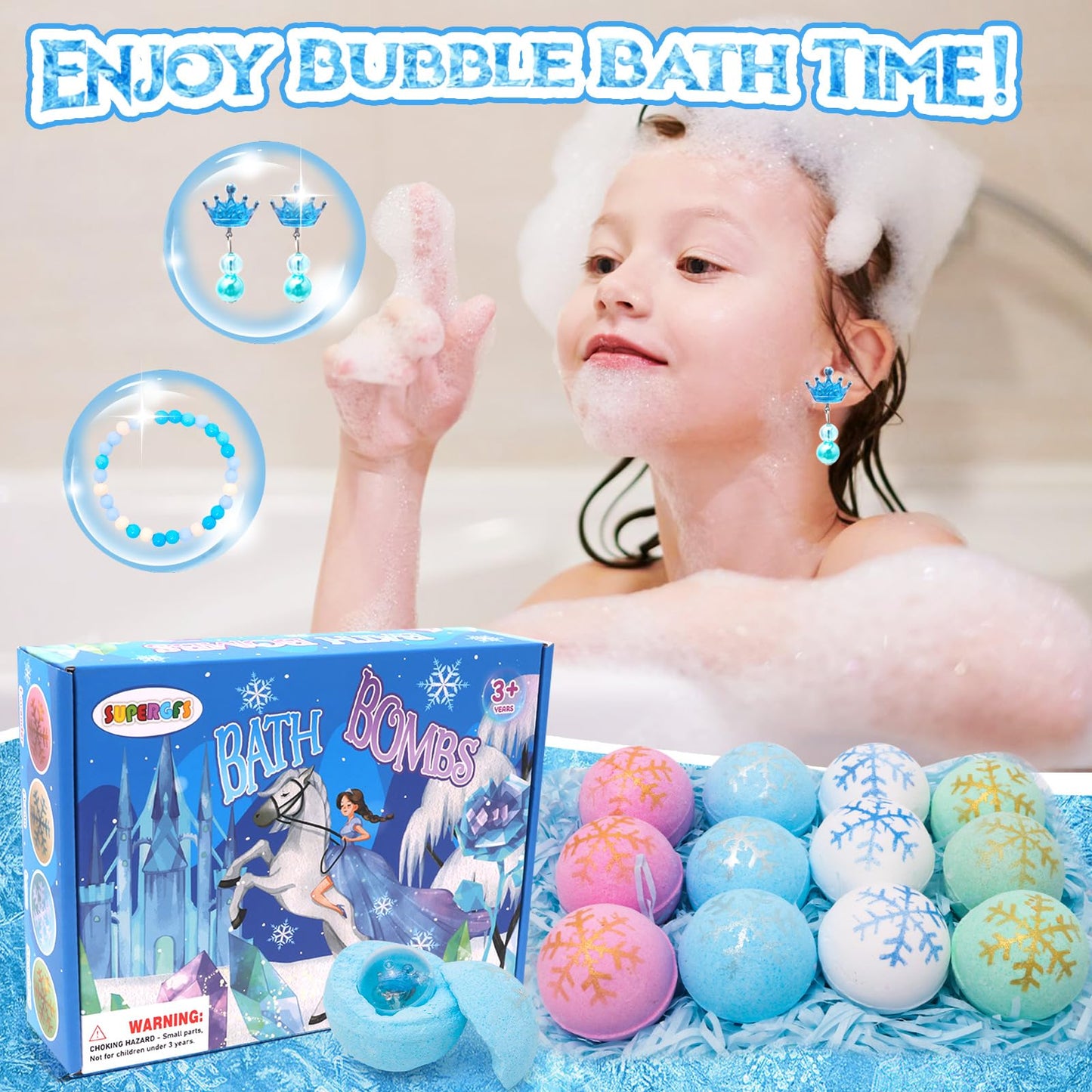 Bath Bombs for Kids with Surprise Inside Princess Toys Natural Bath Bombs Handmade Spa Organic Bubble Bath Bomb Bath Fizzy with Jewelry Set Girls Birthday Christmas Gift