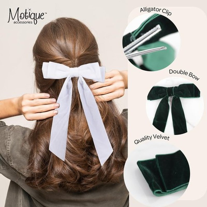6 inch Hair Bow Velvet Hair Clip with Tails (Hunter Green)