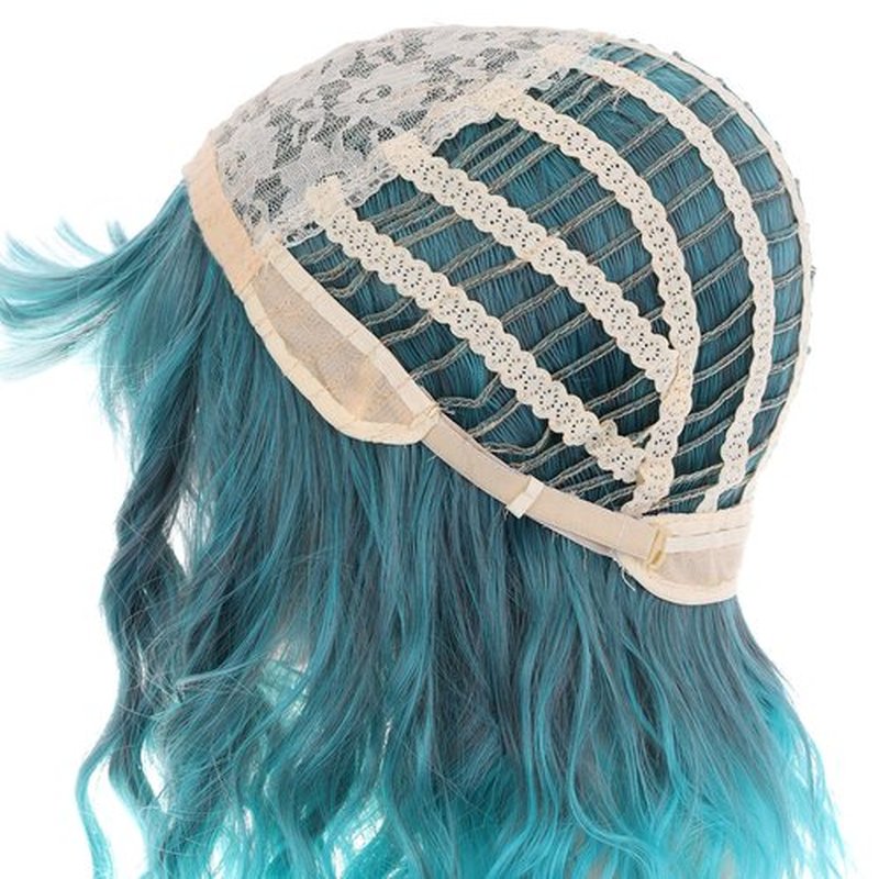 PATTNIUM Mixed Blue Wig Women Short Wavy Wig Teal Wig with Bangs Teal Blue Bob Wig Women Girls Heat Resistant Synthetic Fiber Cosplay Costume Wig (Mixed Blue)