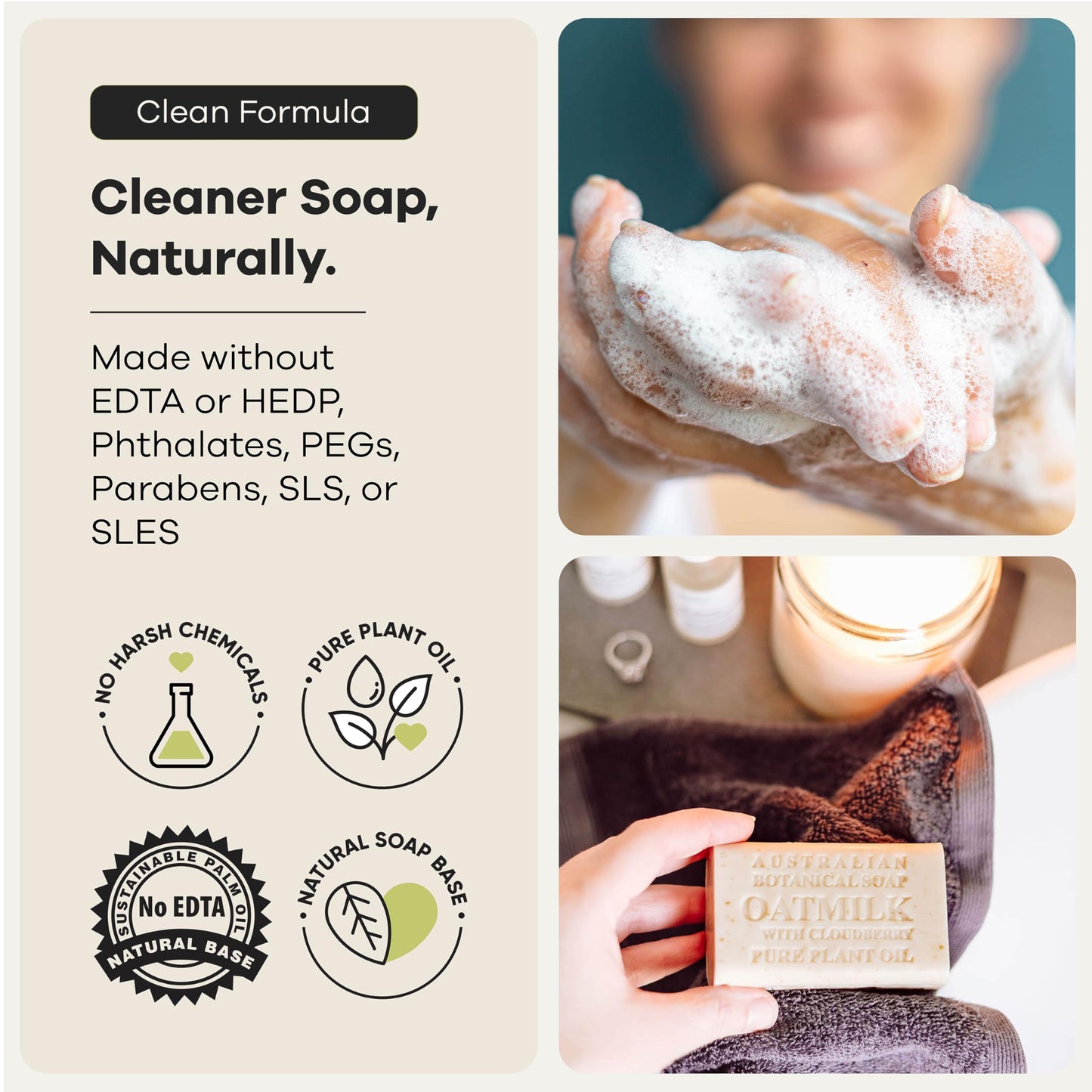 Australian Botanical Soap Oat Milk with Cloudberry – Triple Milled 6.6 oz Bar Soap with Shea Butter, Face Hand & Body Soap Bars, Pack of 4