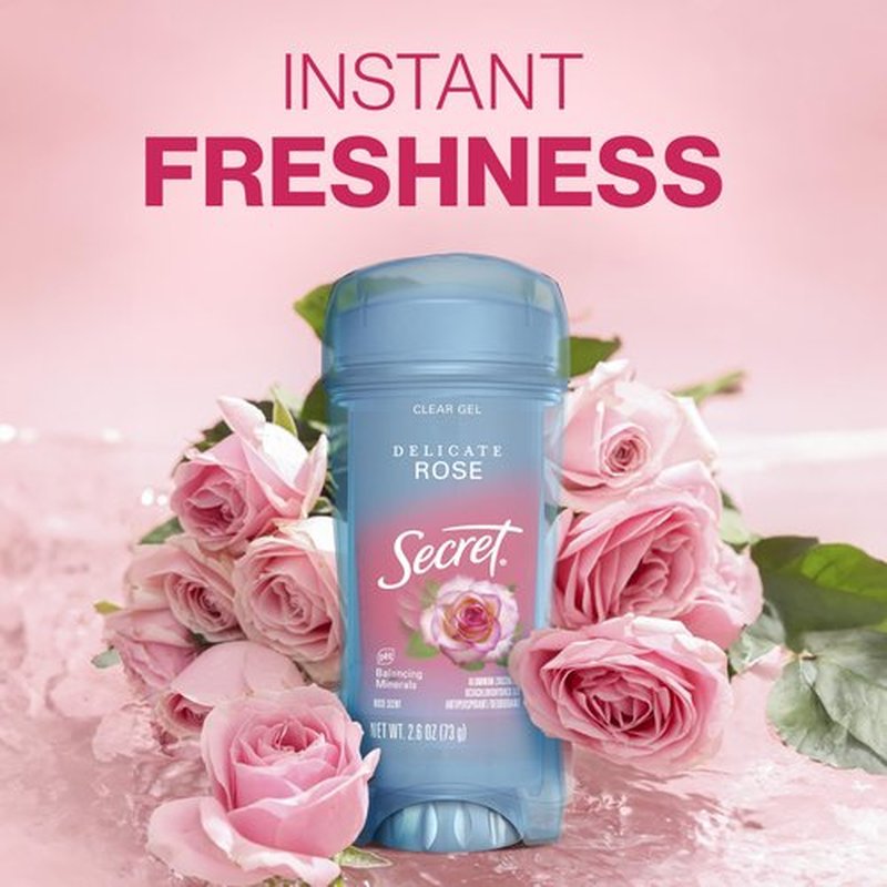 Secret Fresh Antiperspirant and Deodorant for Women, 48hr Freshness, Sweat & Odor Protection, PH Balancing Minerals, Clear Gel, Delicate Rose Scent, 2.6 oz (Pack of 2)