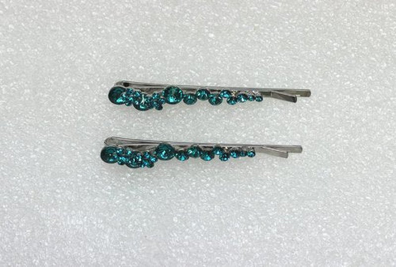 Faship A Pair Of Malibu Blue Premium Rhinestone Crystal Floral Hair Clips Pins 2 Pcs