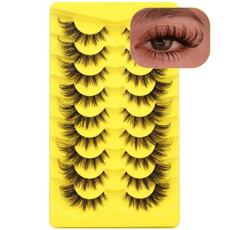 ALICROWN Lashes Cat Eye False Eyelashes Wispy Strip Fake Eyelashes Fox Eye Lashes Mink Fluffy Eyelashes with Clear Band 9 Pairs Long False Lashes