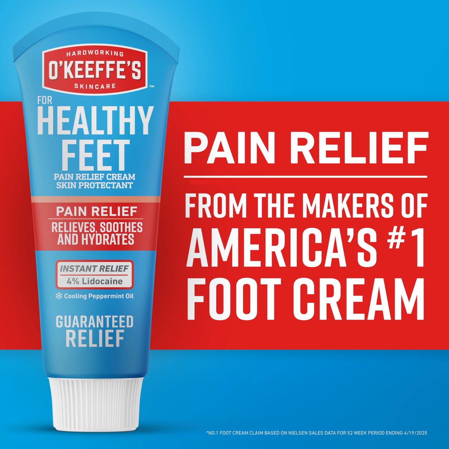 O'Keeffe's for Healthy Feet Pain Relief Skin Protectant Cream; 3 Ounce Tube (Pack of 1); Foot Pain Relief Cream; Cooling Foot Cream