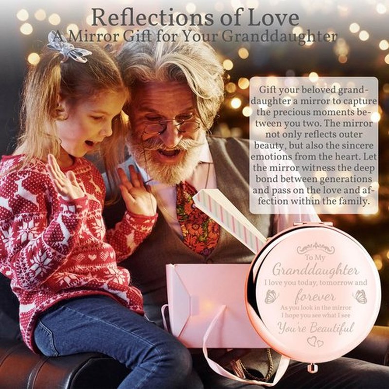 boutikpro Granddaughter Birthday Gift Compact Mirror from Grandma Grandpa, Gorgeous Rose Gold Compact Mirror Unique Granddaughter Gift for Women Girls Birthday Graduation Wedding