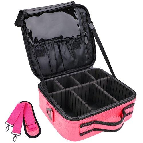 JOURMON Travel Makeup Bag Train Case Cosmetic Case Organizer Portable Artist Storage Bag with Adjustable Dividers for Cosmetics Makeup Brushes Toiletry Jewelry Digital Accessories(Hot Rose,S)