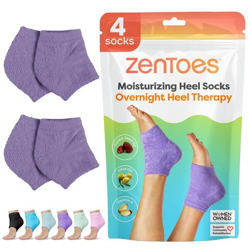ZenToes Moisturizing Sleep Socks with Vitamin E, Olive Oil and Jojoba Seed Oil to Soften and Hydrate Dry Cracked Heels (Fuzzy Lilac Purple, Regular)