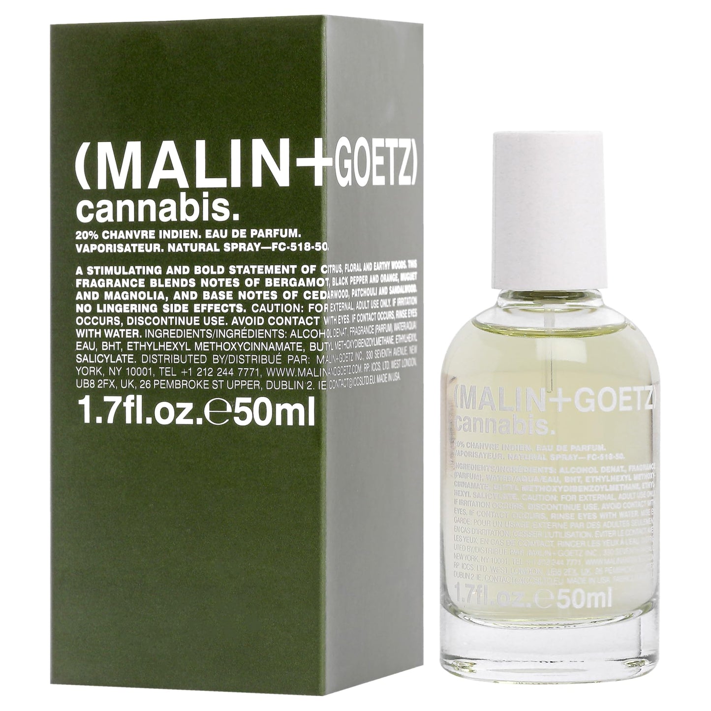 MALIN+GOETZ Cannabis Eau de Parfum, 1.7 Fl. Oz. | Unisex Perfume | Spicy Herbs, Woods & Patchouli Blend | Bold, Modern Scent | Vegan & Cruelty Free
