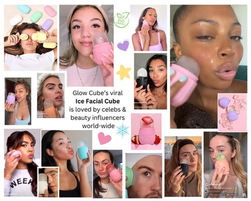 Glow Cube Ice Roller For Face Eyes and Neck To Brighten Skin & Enhance Your Natural Glow/Reusable Facial Tool to Tighten & Tone Skin & De-Puff The Eye Area (Pastel Purple)