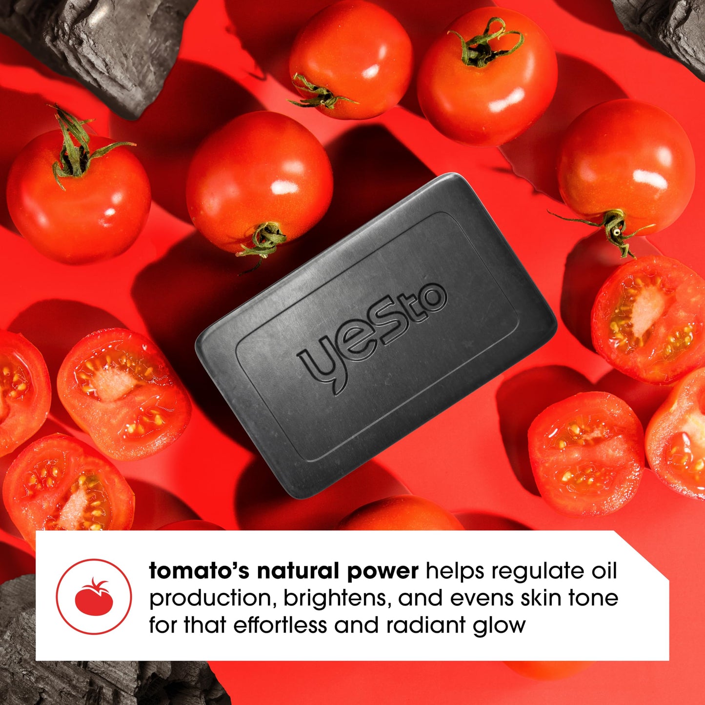 Yes To Tomatoes Charcoal Bar Soap with Tomato Extracts & Sunflower Seed Oil - Detoxifying Face & Body Soap for Men, Women, and Teens, 6 oz - Paraben-Free (Pack of 3)