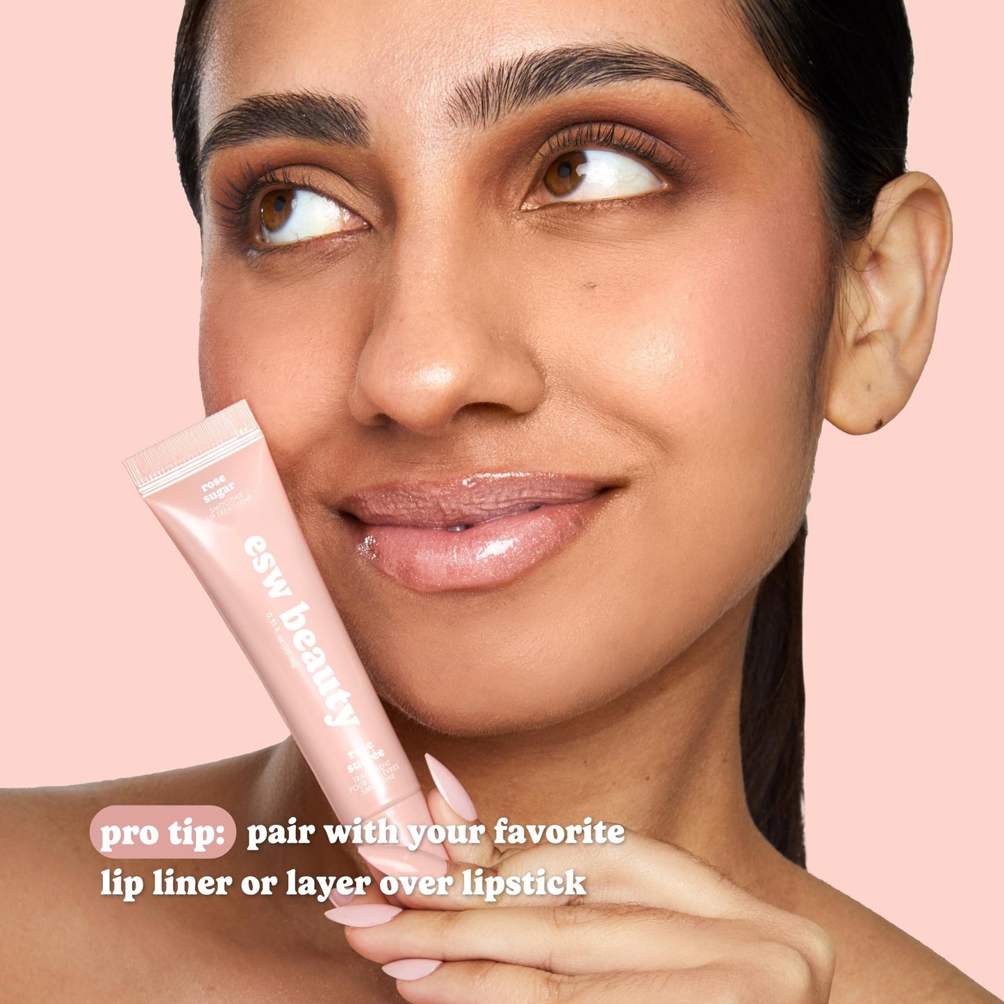 ESW Beauty Rose Sugar Smoothie Shimmer Lip Treatment – Soft Rose & Sweet Sugar with Shea Butter & Vitamin E for Luminous Shine & Daily Protection