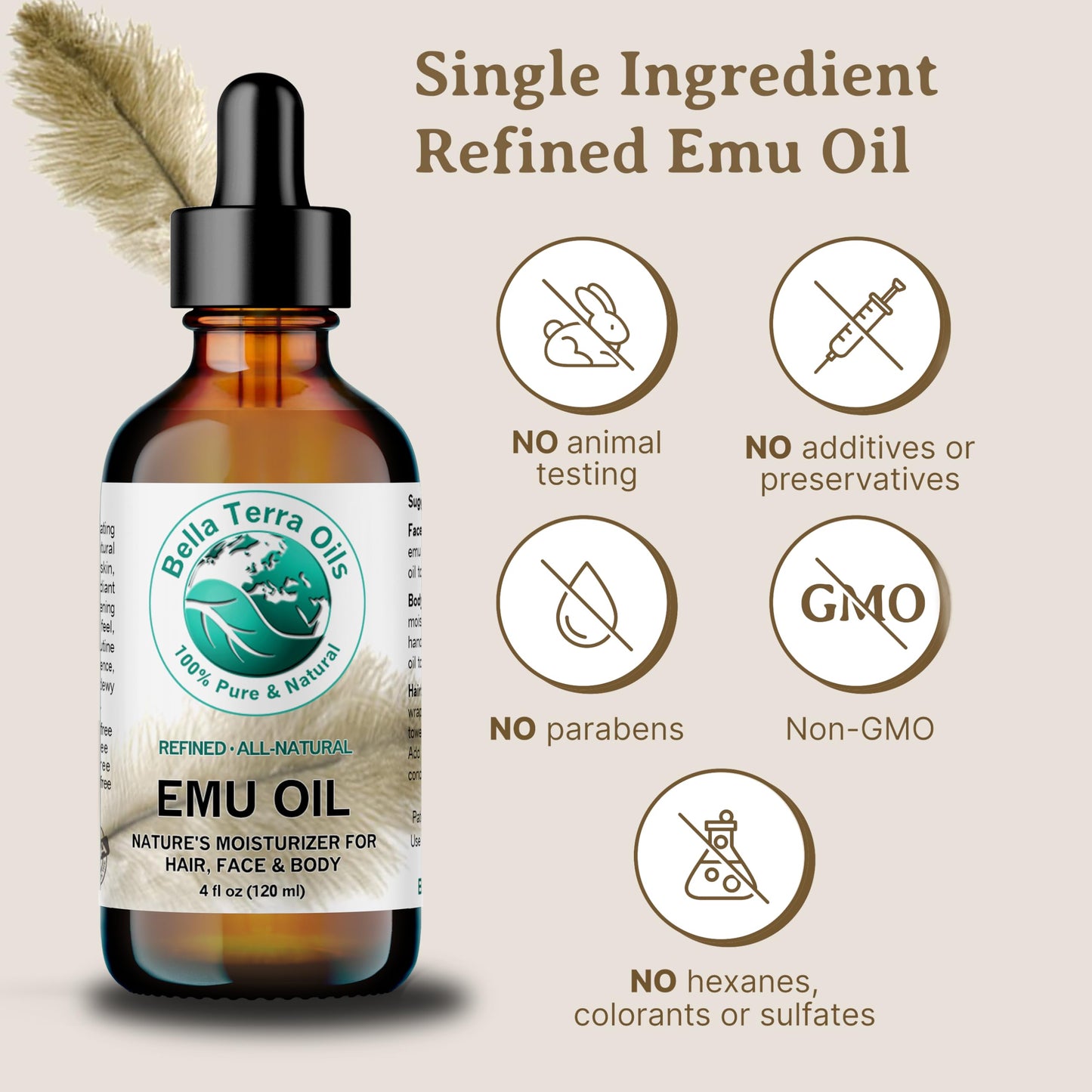Bella Terra Oils - Emu Oil 8 oz - Australian Legacy, Famed for Omega-3, Omega-6 & Omega-9, The Natural Secret to Radiant Skin
