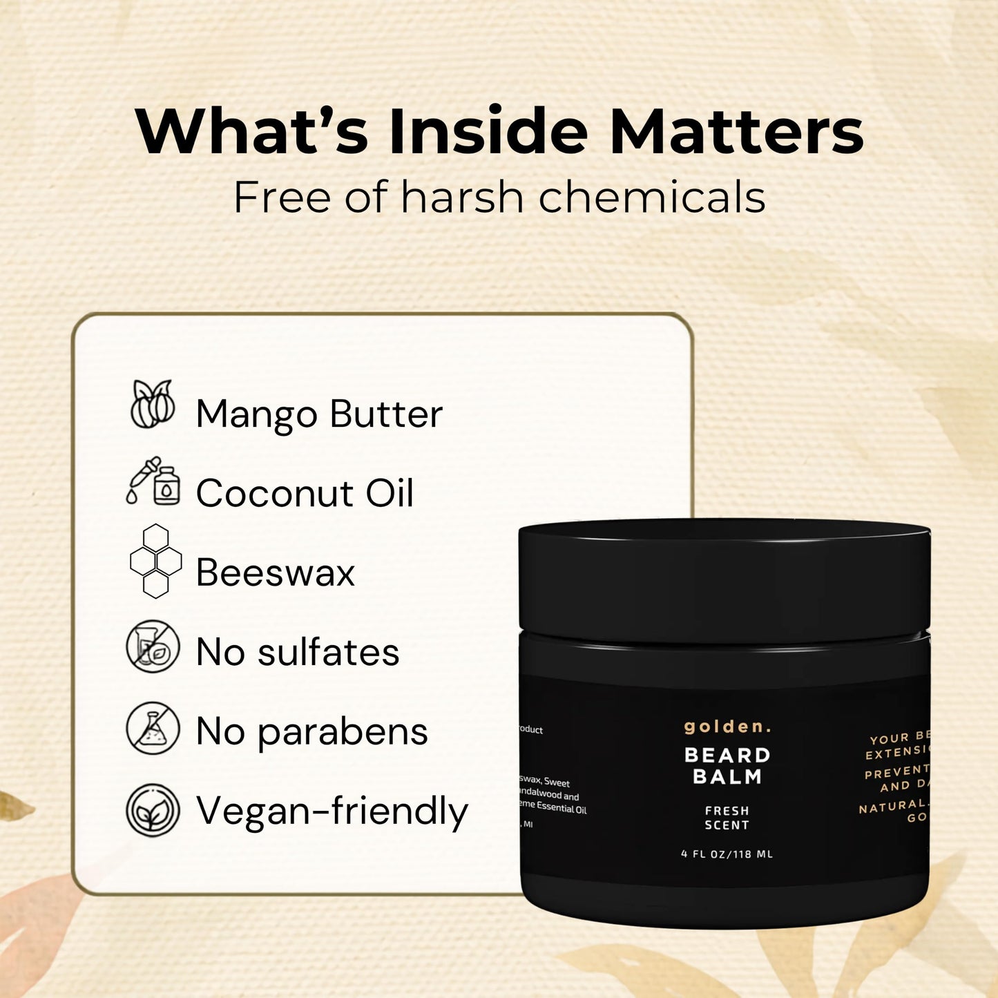 Golden Grooming Beard Balm - Tames Flyaways & Promotes Thicker Growth - Natural Styling Wax with Shea & Mango Butter - Relieves Beard Itch & Dandruff - Signature Fresh Scent, 2oz