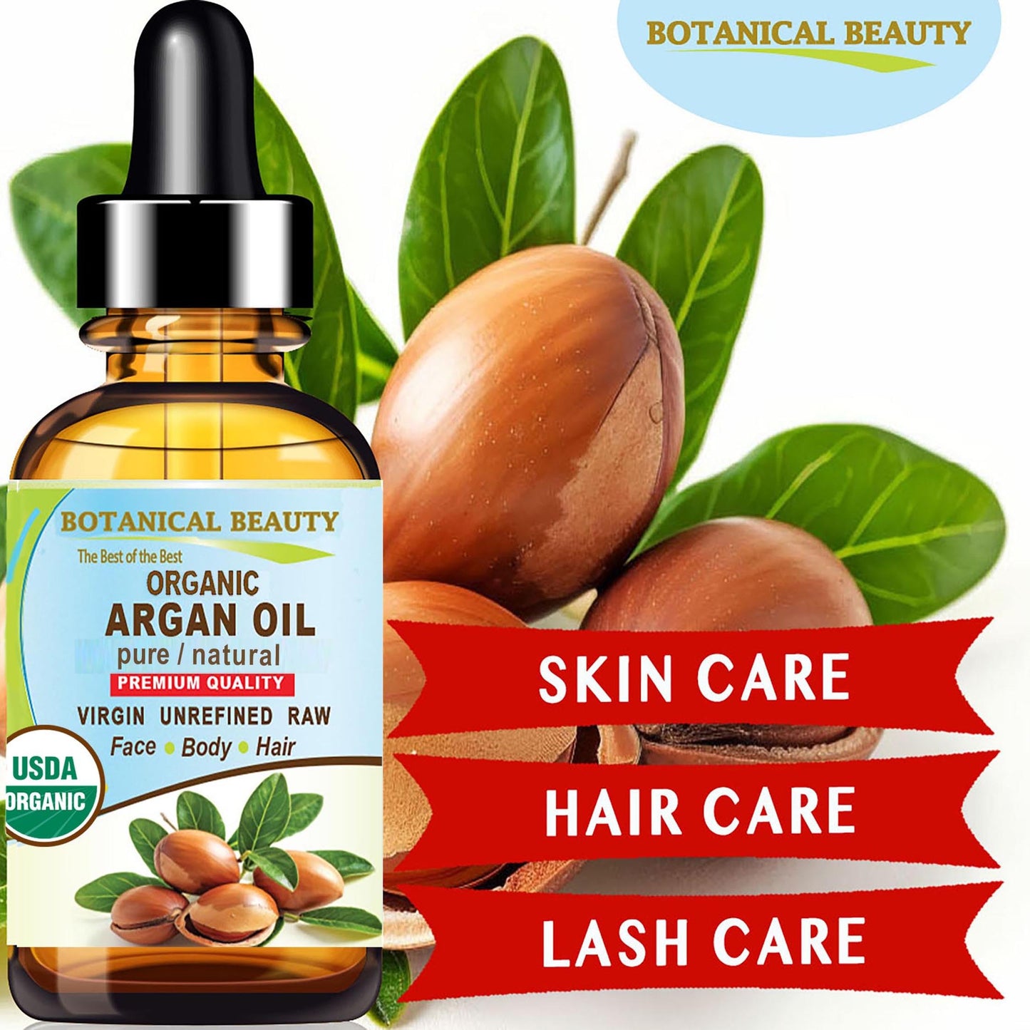 Botanical Beauty Organic ARGAN OIL 100% Pure Natural VIRGIN UNREFINED Cold-Pressed Carrier Oil for Face, Skin, Body, Hair, Lip, Nails. Rich in Vitamin E (0.5 Fl Oz)