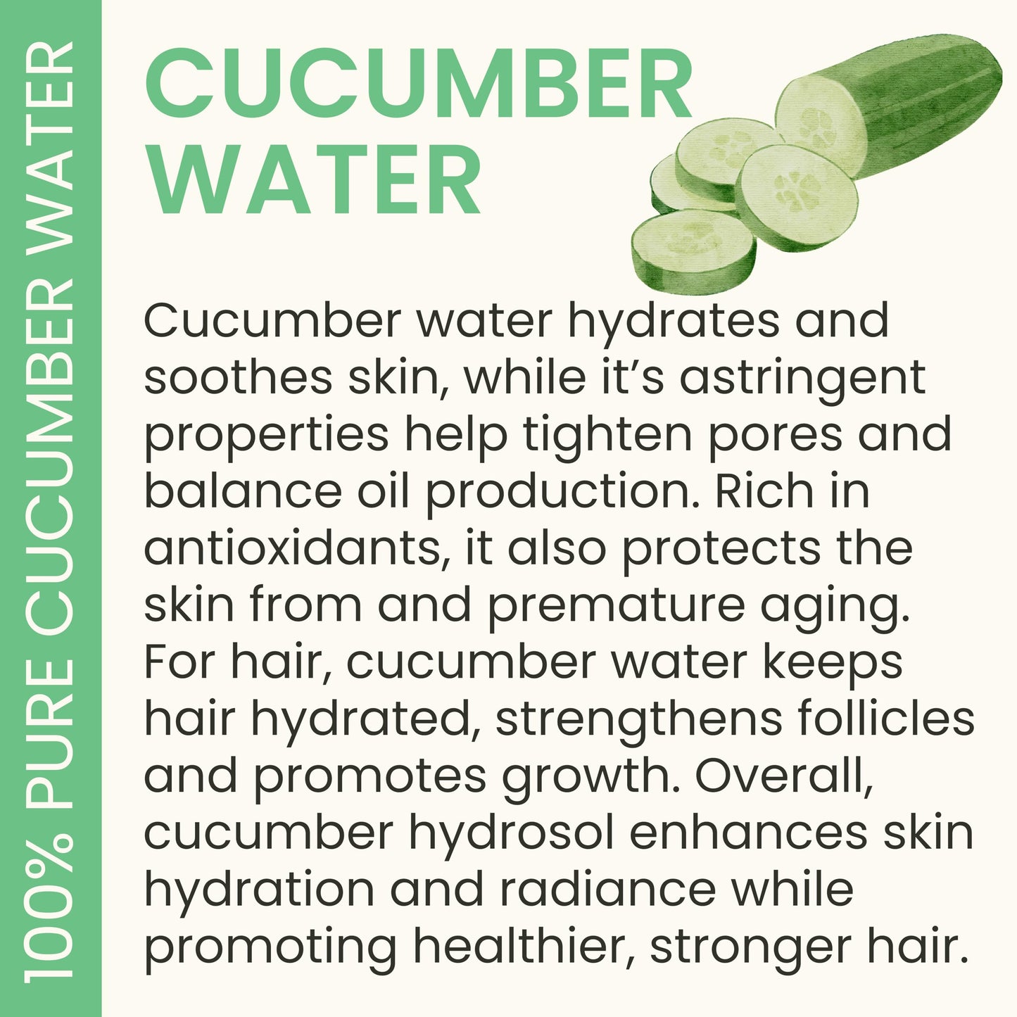 Cucumber Hydrosol Bulk - 32 oz All Natural Hydrating Spray Mist for Face and Hair - 100% All Natural Cucumber Water