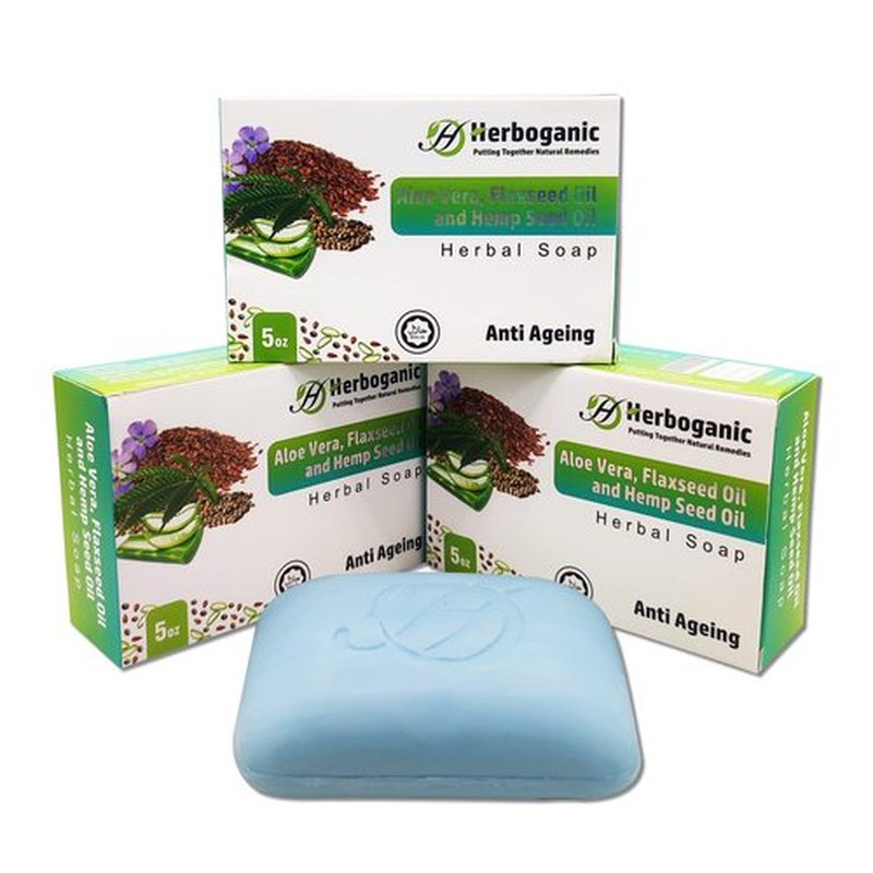 HERBOGANIC Aloe Vera Flaxseed and Hemp seed Herbal Soap | Pack of 3 of 5oz soap Bar | Natural Bar Soap for Face and Body | Hydrating and Nourishing | Suitable for Men and Women