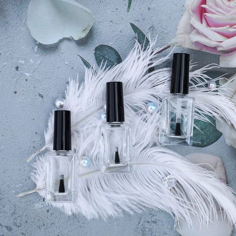 Agidea 6PCS Empty Nail Polish Bottles with Funnel, Empty Fingernail Polish Bottles Glass Rectangle with Brush & Mixing Balls Black (15ML)