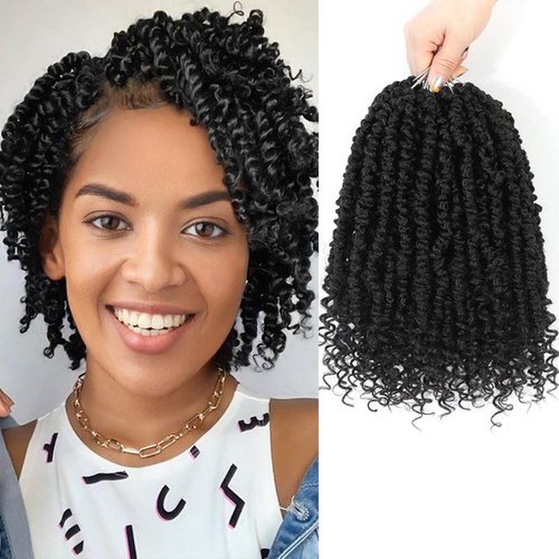 Passion Twist Crochet Hair,Passion Twist Hair 8 Inch,8 Packs Pre-twisted Passion Twist Hair,Short Passion Twist Crochet Braids,Pre Looped Crochet Hair for Black Women(1B)