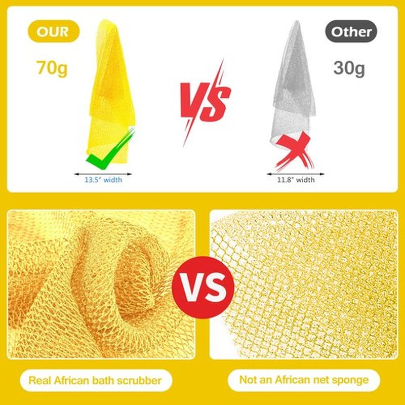 ZOCY African Net Sponge, Authentic Exfoliating Body Scrubber for Bath and Shower, Multiple Textures with Gentle Deep Exfoliating and Rich Lather for All Skins (Yellow)