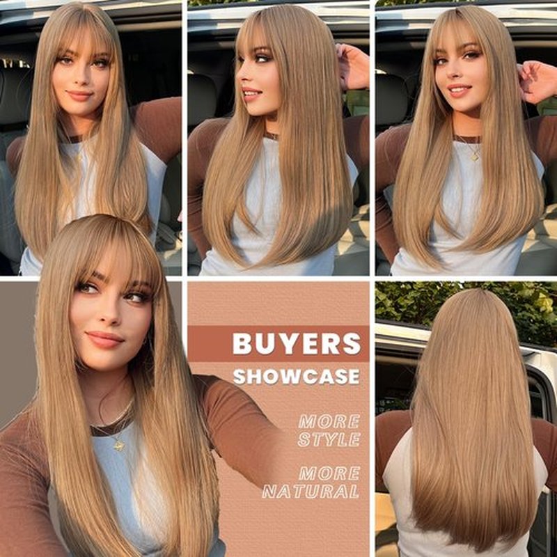 EMMOR Blonde Wig With Bangs For Women Long Straight Wigs Barbie wig Synthetic For Girls Halloween Party Cosplay And Daily Use(26" Blonde)