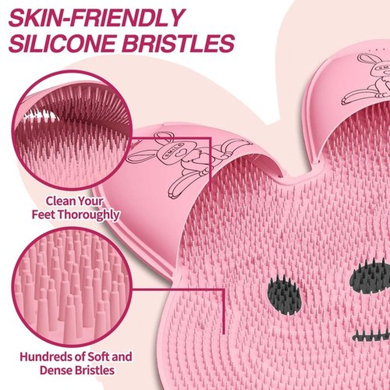 Manmihealth Extra-Large Shower Foot Scrubber Mat with Non-Slip Suction Cups, Rabbit-Shaped Silicone Foot Scrubber in Shower for Men & Women (Pink)