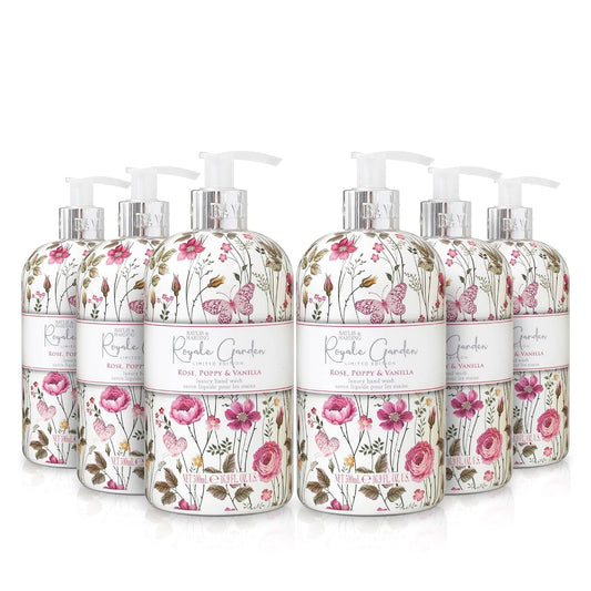 Baylis & Harding Royale Garden Liquid Hand Soap with Dispenser - Rose, Poppy & Vanilla, 16.9oz (6-Pack)