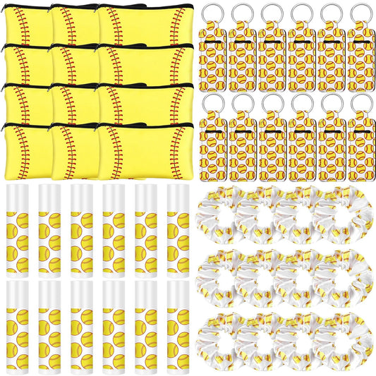 Softball Team Gifts - 48 Pcs Makeup Bags, Hair Scrunchies & Lip Balms | Perfect Accessories for Girls' Sports Teams