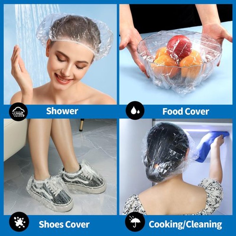 LEOBRO Extra Large Disposable Shower Cap, 100PCS Shower Caps, Plastic Shower Caps for Women Disposable, Clear Thick Plastic Hair Caps Plastic Caps for Hair Treatment, Extra Large Size 20.5 INCH