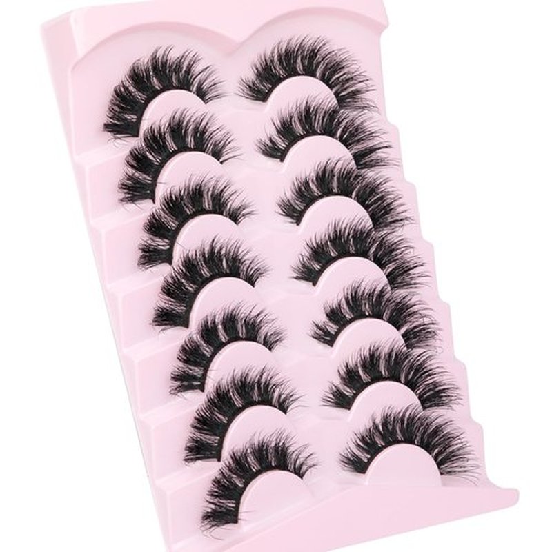 JIMIRE Mink Lashes Natural Look Silk False Eyelashes Fluffy Cat Eye 6D Wispy Faux Mink Lashes Flat Soft Strips 15MM Fake Lashes 7 Pairs Pack