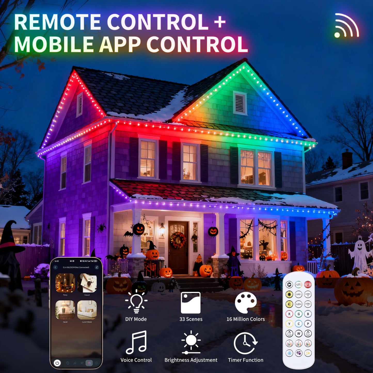 LUMLLSAJI Permanent Outdoor Lights, 200FT RGB Christmas Lights with 100 LED, App/Remote Control, 33 Scene Modes, 216 Lighting Modes, 16 Million DIY Colors,Waterproof for House Roof Lighting