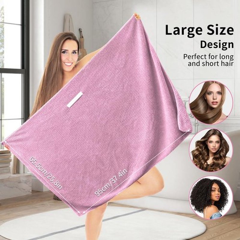 my novel things 2 Pack Extra Large Microfiber Hair Towel, 37.4" x 26.4" Hair Towel wrap for Women, Super Absorbent & Quick Dry Hair Towel, Hair Towel Wrap with Elastic Strap for Curly Hair (Pink)