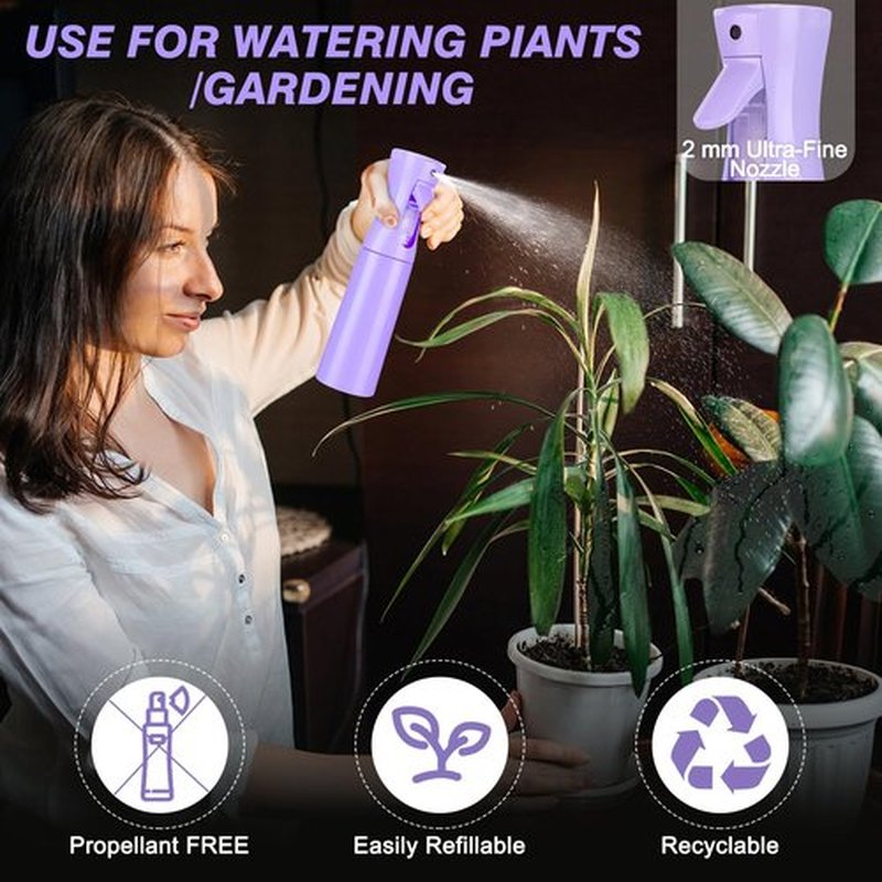 Continuous Spray Bottle for Hair (10.1oz/300ml) 2 Pack Mister Spray Bottles for Cleaning Empty Ultra Fine Water Mist Sprayer for Hairstyling Plant Garden Curly Hair Etc (Purple)
