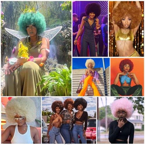 Wallden Hair Green Afro Wig and Costume Halloween Wig for black Women Glueless Wear and Go Wig Short Afro Puff Kinky Curly Wigs and Heat Resistant Bouncy Wigs (Dark Green)