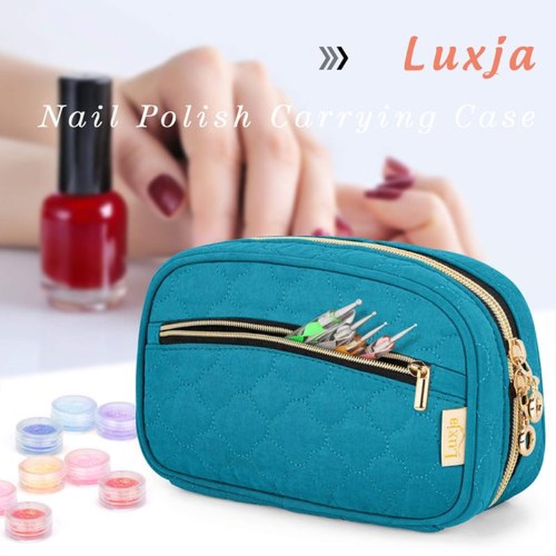 LUXJA Nail Polish Case - Holds 10 Bottles (15ml - 0.5 fl.oz), Nail Polish Organizer with Zipper Pockets (Bag Only), Teal