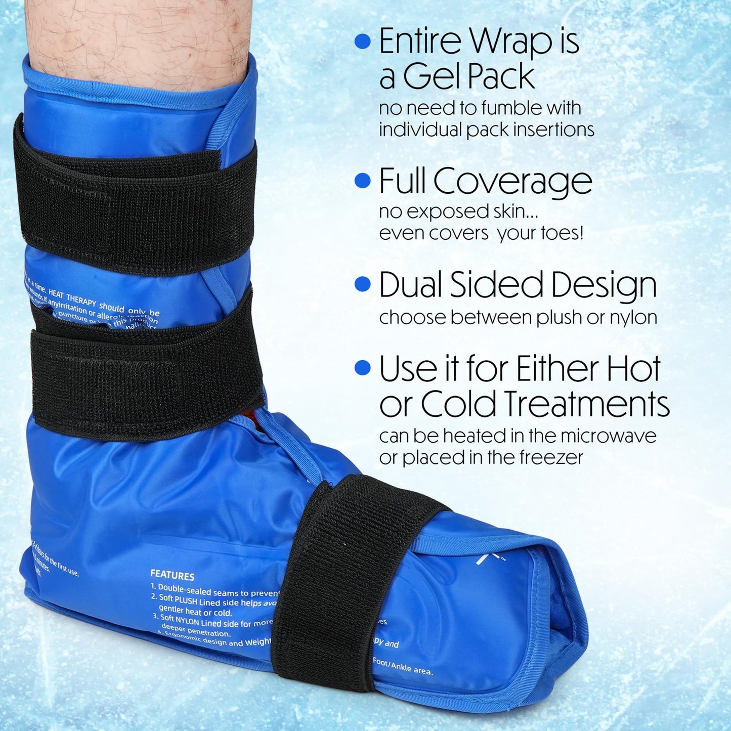 MEDLOT Ankle Ice Pack Wrap, Full Foot Large Reusable Hot Cold Therapy Pack for Achilles Tendonitis Relief, Swelling, Plantar Fasciitis, Heel Pain, Plush Lining, with Strap, Birthday Father's Day Gift